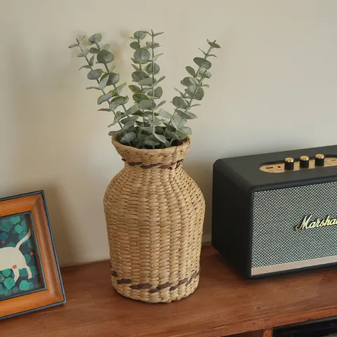 Handgemaakte Geweven Stro Bloemenvaas Retro Desktop Decoratieve Kleine Mond Simulatie Plant Mand Huisdecoratie Tafelornament