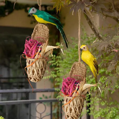 Handmade Woven Grass Bird Toy Parrot Chewing Toy Hanging Nest Pet Bird Cage Decoration