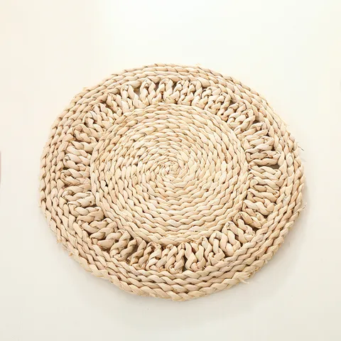 Handmade Natural Corn Husk Woven Heat Insulation Mat Pastoral Style Round Table Placemat Anti-Scald Dining Table Mat