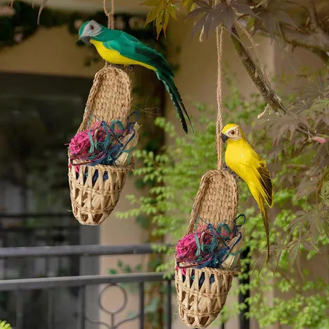 Handmade Woven Grass Bird Toy Parrot Chewing Toy Hanging Nest Pet Bird Cage Decoration