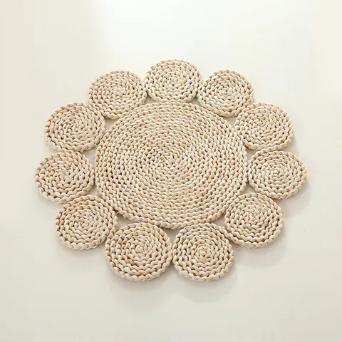 Handmade Natural Corn Husk Woven Heat Insulation Mat Pastoral Style Round Table Placemat Anti-Scald Dining Table Mat