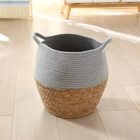 Cestino portaoggetti in corda di cotone di paglia tessuta a mano Copertura per vaso di piante pieghevole Stile pastorale Decorazioni per la casa