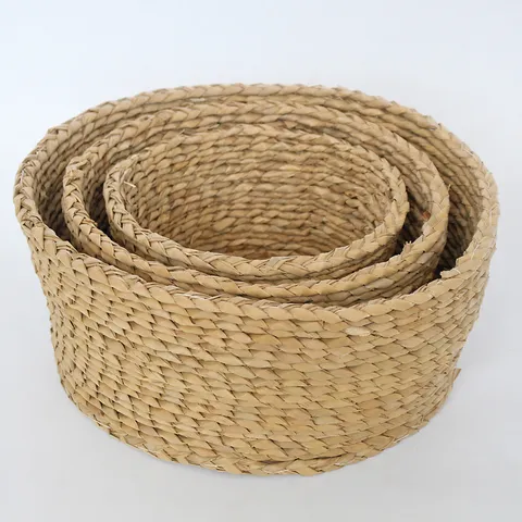 Handmade Woven Straw Storage Basket Set Natural Plant Fiber Storage Bin Pastoral Style Fruit Basket For Home Organization