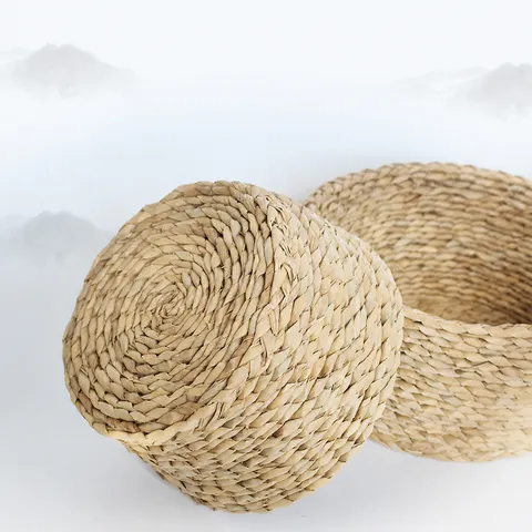 Handmade Woven Straw Storage Basket Set Natural Plant Fiber Storage Bin Pastoral Style Fruit Basket For Home Organization