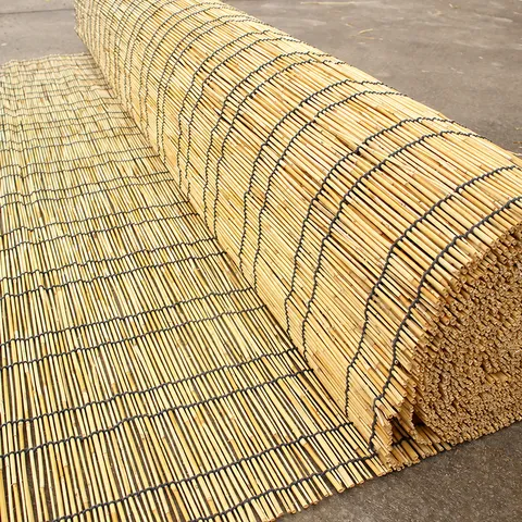 Natural Reed Roller Blind Handwoven Privacy Screen Sun Shade Curtain For Home Hotel Indoor Window Door Decor