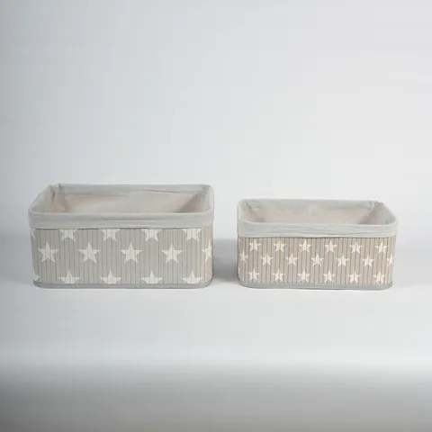 Panier de Rangement Pliable en Bambou Tissé Motif Étoile Tissu Organisateur de Bureau pour Vêtements et Articles Divers