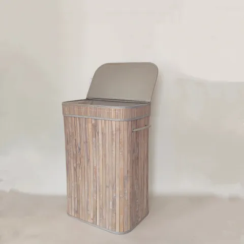 Foldable Bamboo Laundry Hamper with Lid Large Capacity Washed Grey Woven Storage Basket for Dirty Clothes Living Room