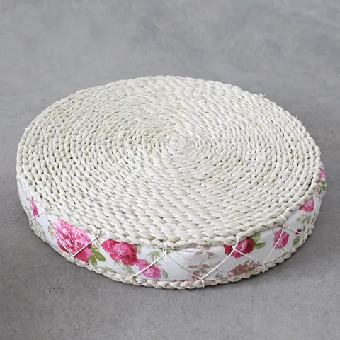 Handmade Natural Straw Woven Round Futon Cushion Thick Sponge Tatami Floor Mat Bay Window Meditation Tea Cushion Home Decor