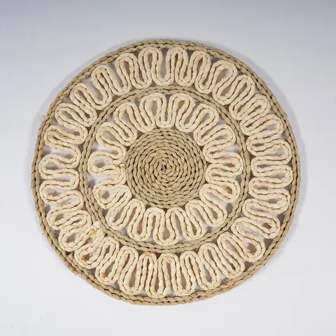 Hand Woven Straw Corn Husk Placemat Round Wavy Table Mat Pastoral Style Dining Table Decor Coaster Pad