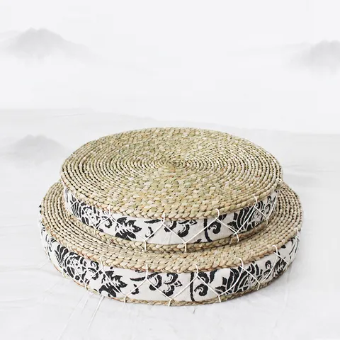 Handmade Natural Straw Woven Round Futon Cushion Thick Sponge Tatami Floor Mat Bay Window Meditation Tea Cushion Home Decor