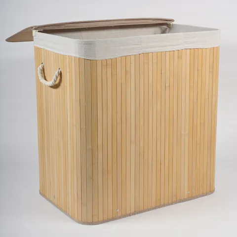 Foldable Bamboo Woven Laundry Basket With Lid Fabric Lining And Cotton Rope Handles Dirty Clothes Storage Hamper Home Organizer
