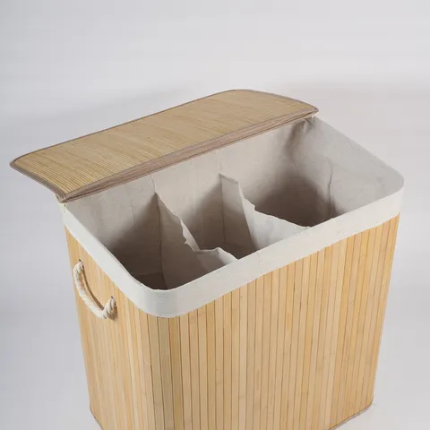 Foldable Bamboo Woven Laundry Basket With Lid Fabric Lining And Cotton Rope Handles Dirty Clothes Storage Hamper Home Organizer