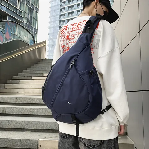 Large Capacity Waterproof Nylon Sling Bag Water Drop Shape Crossbody Chest Bag For Men Women Outdoor Casual Streetwear Messenger Bag