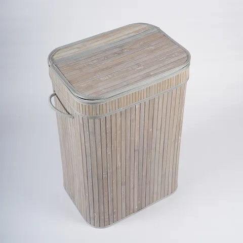 Panier à Linge Tissé en Bambou Nordique Avec Couvercle Bordure en Tissu Gris Corbeille de Rangement Pour Chambre Salon