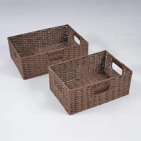 Minimalistischer Papier Gewebter Aufbewahrungskorb Set Desktop Organizer Box Mit Eisenrahmen Für Zuhause Büro Aufbewahrung
