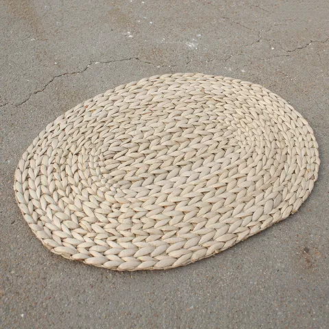 Pastoral Minimalist Round Straw Woven Placemat Handmade Plant Fiber Table Mat Heat Resistant Kitchen Dining Table Decoration
