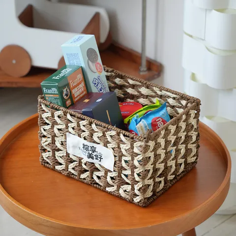 Minimalist Bamboo Woven Storage Basket Desktop Hallway Key Storage Organizer Makeup Sundries Storage Box