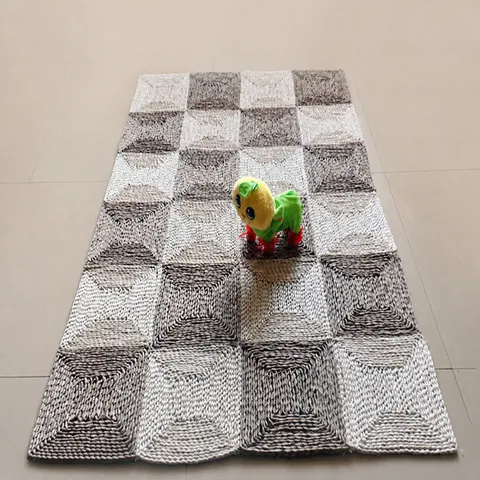 Handmade Natural Corn Husk Straw Woven Rug Carpet Geometric Patchwork Floor Mat Rustic Home Decor Living Room Tatami Mat