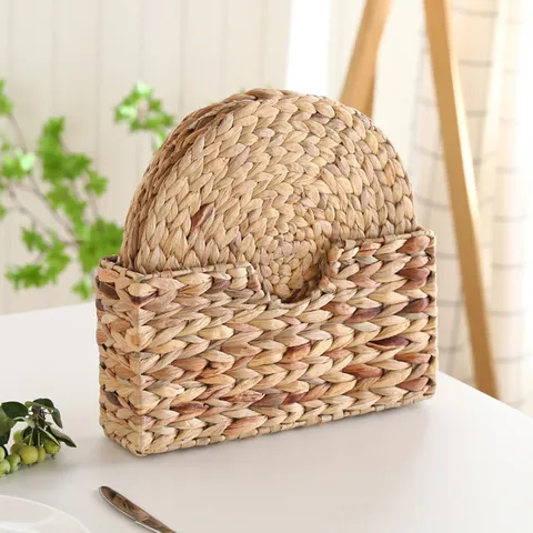 Natural Straw Woven Placemat And Storage Basket Set Japanese Style Heat Insulation Bowl Mat Tableware Organizing Kit