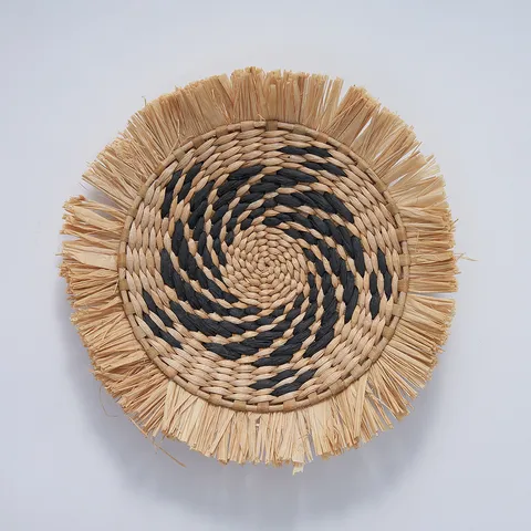 Bohemian Woven Wall Hanging Decor Round Grass Tapestry Tassel Fringe Wall Art Boho Home Decor Living Room Hallway Ornament
