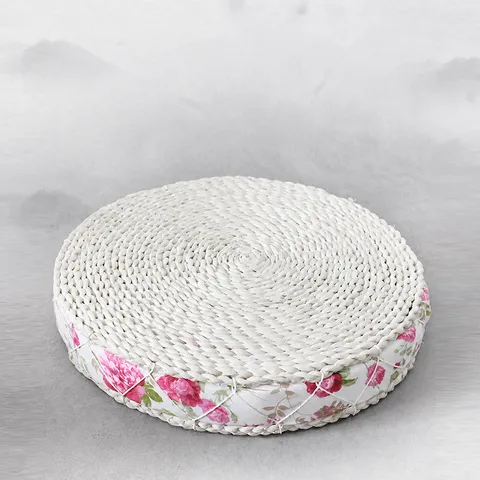 Handmade Woven Corn Husk Floor Cushion Round Tatami Pouffe Natural Straw Meditation Mat For Home Living Room Bedroom