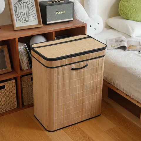 Nordic Bamboo Woven Foldable Storage Basket Laundry Hamper With Lid For Bedroom Living Room Sundries Organizer