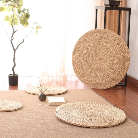 Handmade Natural Straw Woven Round Seat Cushion Thickened Tatami Mat For Bay Window Yoga Meditation Home Living Room Floor Decor