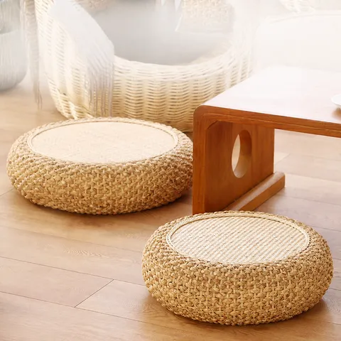 Japanese Straw Woven Meditation Cushion Thickened Tatami Pouf Round Floor Mat For Living Room Balcony Tea Room Home Decor