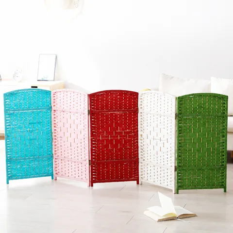 Handmade Rattan Folding Screen Room Divider Pet Isolation Fence Portable Hollow Decorative Partition Home Furniture