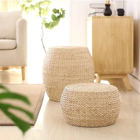 Japanese Handmade Straw Weaving Meditation Cushion Tatami Stool Natural Woven Round Floor Pouf Zen Tea Table Sitting Mat