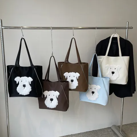 Große Kapazität PU Leder Damen Tote Bag Mehrzweck Rucksack Casual Pendler Schultertasche Mit Plüsch Hund Patch Design Mode Handtasche