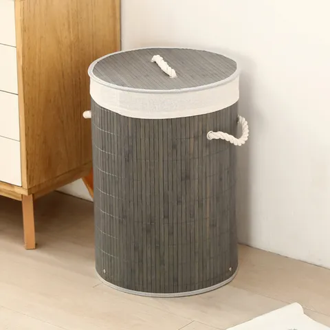 Panier à Linge Pliable en Bambou Tissé Panier de Rangement avec Couvercle et Doublure en Coton Lin pour Chambre Vêtements Jouets