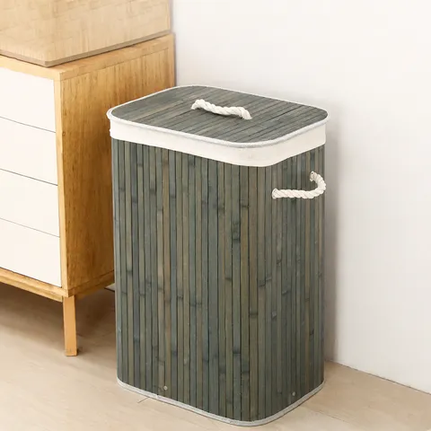 Opvouwbare Geweven Bamboe WasMand Opslag Mand met Deksel en Katoen Linnen Voering voor Slaapkamer Kleding Speelgoed