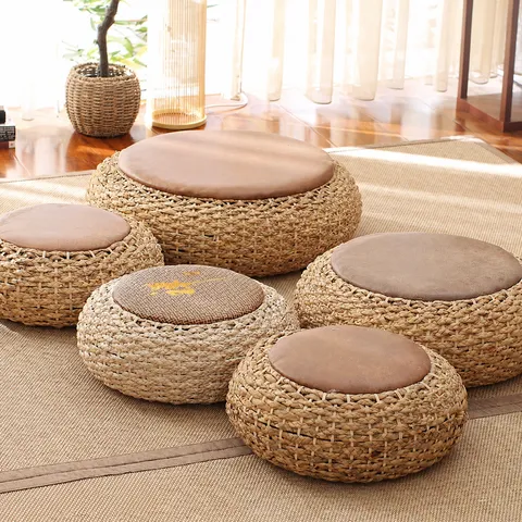 Natural Woven Straw Tatami Cushion Japanese Style Round Thickened Meditation Mat Floor Pillow For Balcony Living Room Home Decor