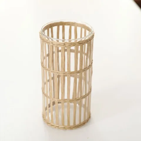 Fundas de Jarrón de Vidrio de Paja Tejida a Mano Estilo Pastoral Vintage Portavelas de Plantas Frasco de Almacenamiento Accesorios
