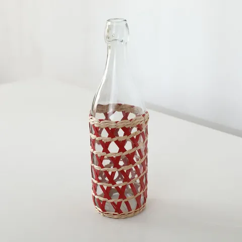Vintage Straw Woven Glass Vase Handcrafted Grass Weaving Bottle Cover Home Decor Transparent Water Hydroponic Flower Vase