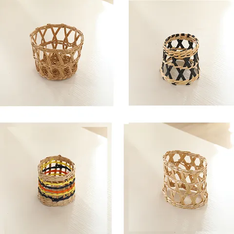 Handmade Natural Straw Woven Glass Bottle Vase Creative Pastoral Style Desktop Decorative Flower Vase Cup Sleeve Home Decor