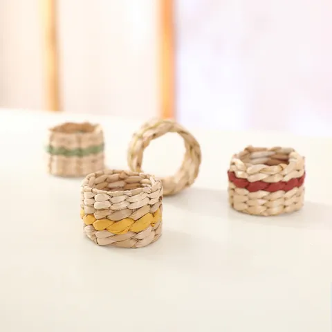 Handmade Natural Grass Napkin Rings Woven Plant Fiber Napkin Holders Table Decor For Dining Table Wedding Party Home