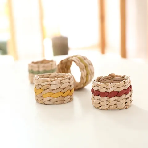 Handmade Natural Grass Napkin Rings Woven Plant Fiber Napkin Holders Table Decor For Dining Table Wedding Party Home