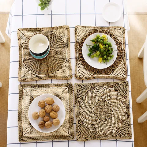 Natural Bamboo Woven Placemat Heat Resistant Table Mat Kitchen Bowl Cup Coaster European Style Dining Table Pad