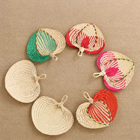 Handmade Natural Plant Fiber Hand Fan Traditional Chinese Style Woven Cattail Fan For Summer Cooling Hanfu Decor