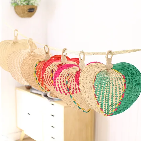 Handmade Natural Plant Fiber Hand Fan Traditional Chinese Style Woven Cattail Fan For Summer Cooling Hanfu Decor