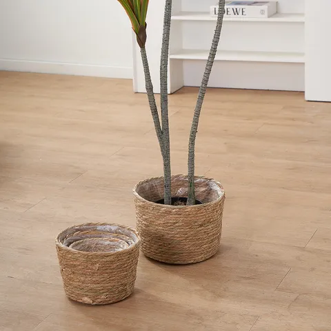 Natural Straw Woven Flower Pot Cover Handcrafted Desktop Plant Basket Japanese Style Home Decor Storage Pot