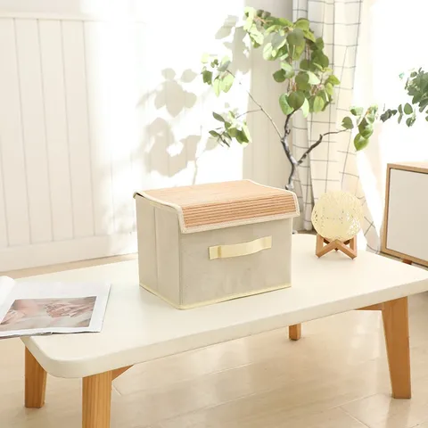 Foldable Non Woven Fabric Storage Box Organizer With Bamboo Texture Compartments Closet Clothes Storage Container Bin