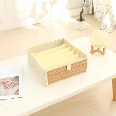 Foldable Non Woven Fabric Storage Box Organizer With Bamboo Texture Compartments Closet Clothes Storage Container Bin