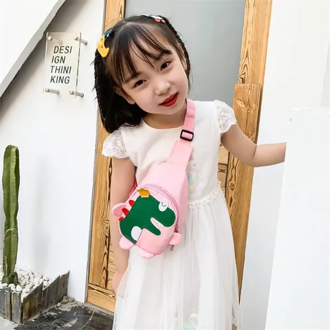 Borsa da Petto per Bambini Dinosauro Carino Cartoon Outdoor Tempo Libero Borsa a Tracolla Nylon Resistente all'Usura per Ragazzi e Ragazze