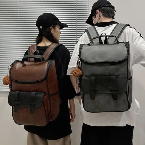 Hommes Femmes Décontracté Sac à Dos en Cuir PU Grande Capacité Voyage d'Affaires École Sac de Livres Sac à Dos pour Ordinateur