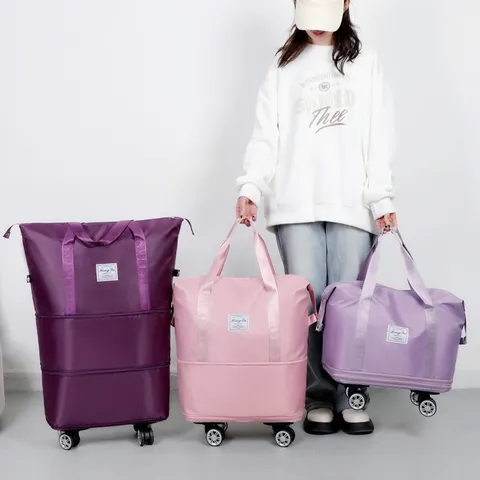 Large Capacity Travel Duffel Bag Multifunctional Foldable Luggage Bag With Wheels Oxford Cloth Travel Bag