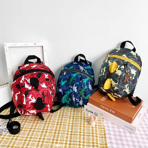 Kids Anti-Lost Dinosaur Backpack Cartoon Toddler School Bag Lightweight Oxford Cloth Casual Daypack For Boys And Girls