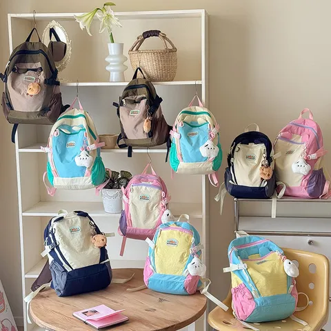 Kinder Süß Kontrastfarbe Schulrucksack Leichter Wasserdichter Nylon Schulranzen Lässiger Tagesrucksack Für Jungen Und Mädchen